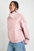 Faux Leather Funnel Neck Jacket in Pink