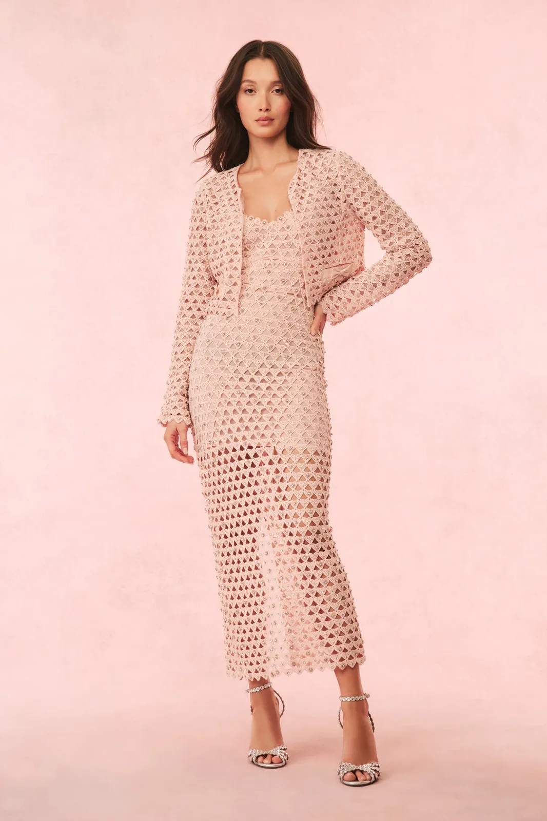 Alaya Rhinestone Cotton Lace Jacket in CHERISHED PINK