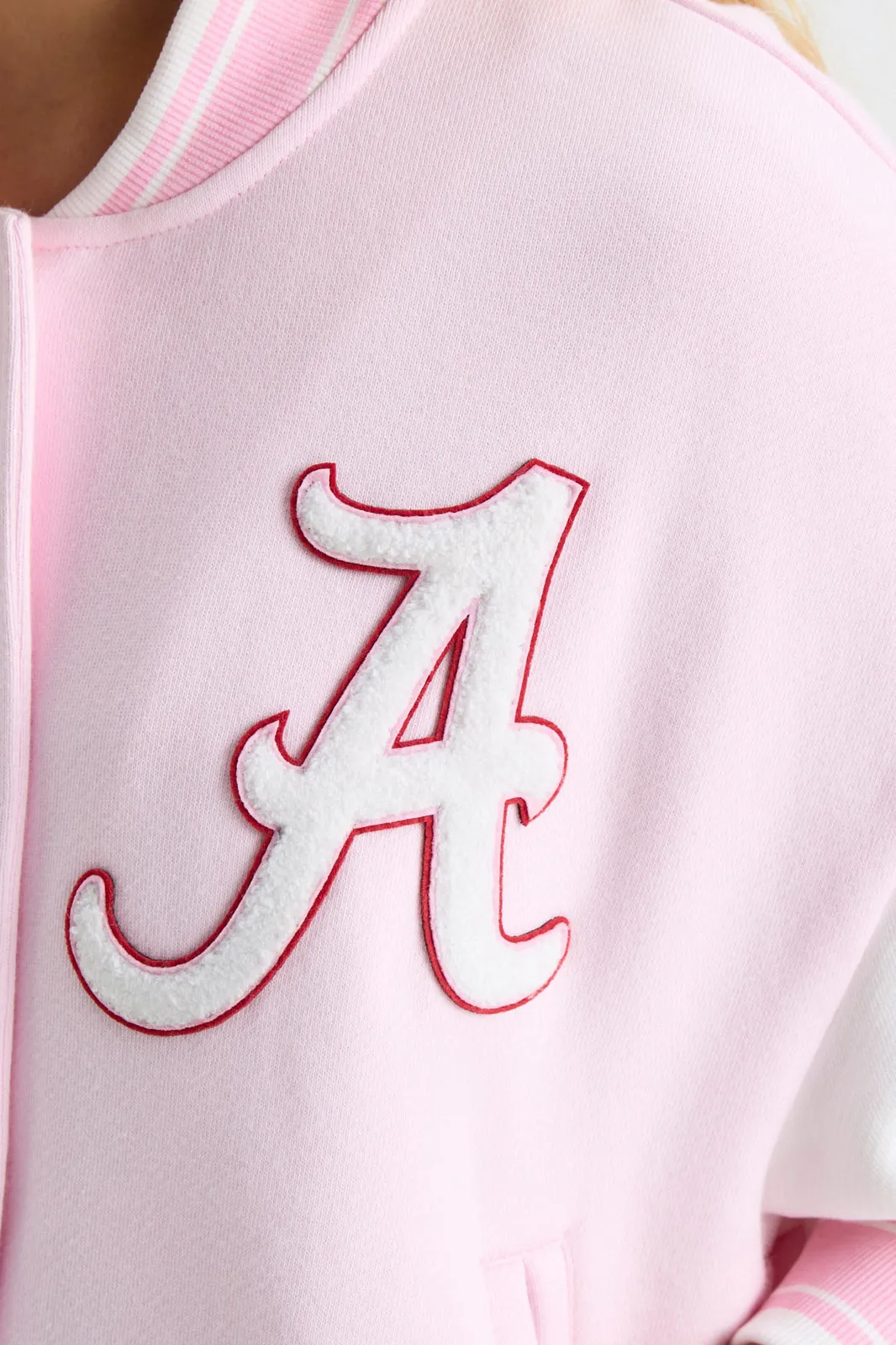 Fanatics x LoveShackFancy Collegiate Varsity Jacket in BAMA PINK