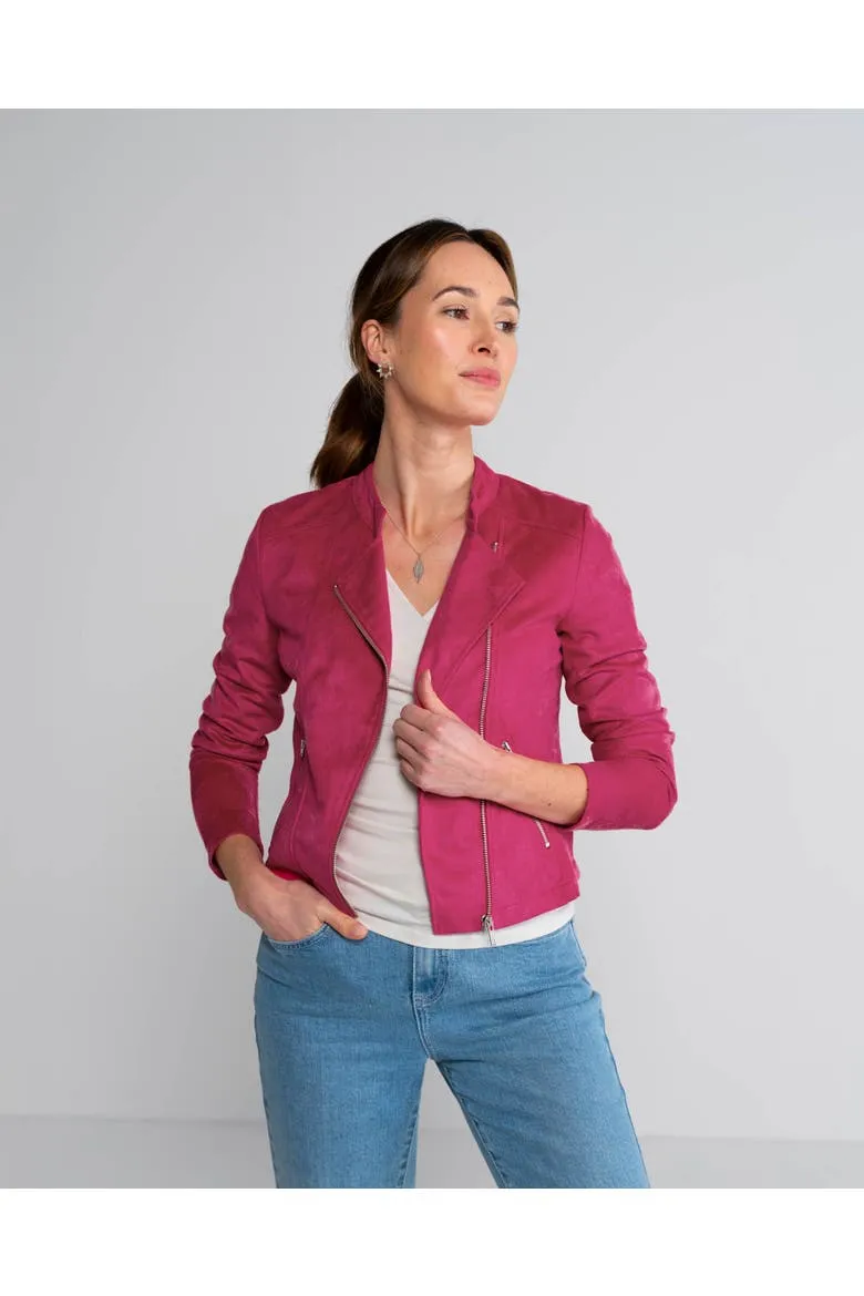 Kettlewell Rachel cropped biker jacket in Pink Gerbera