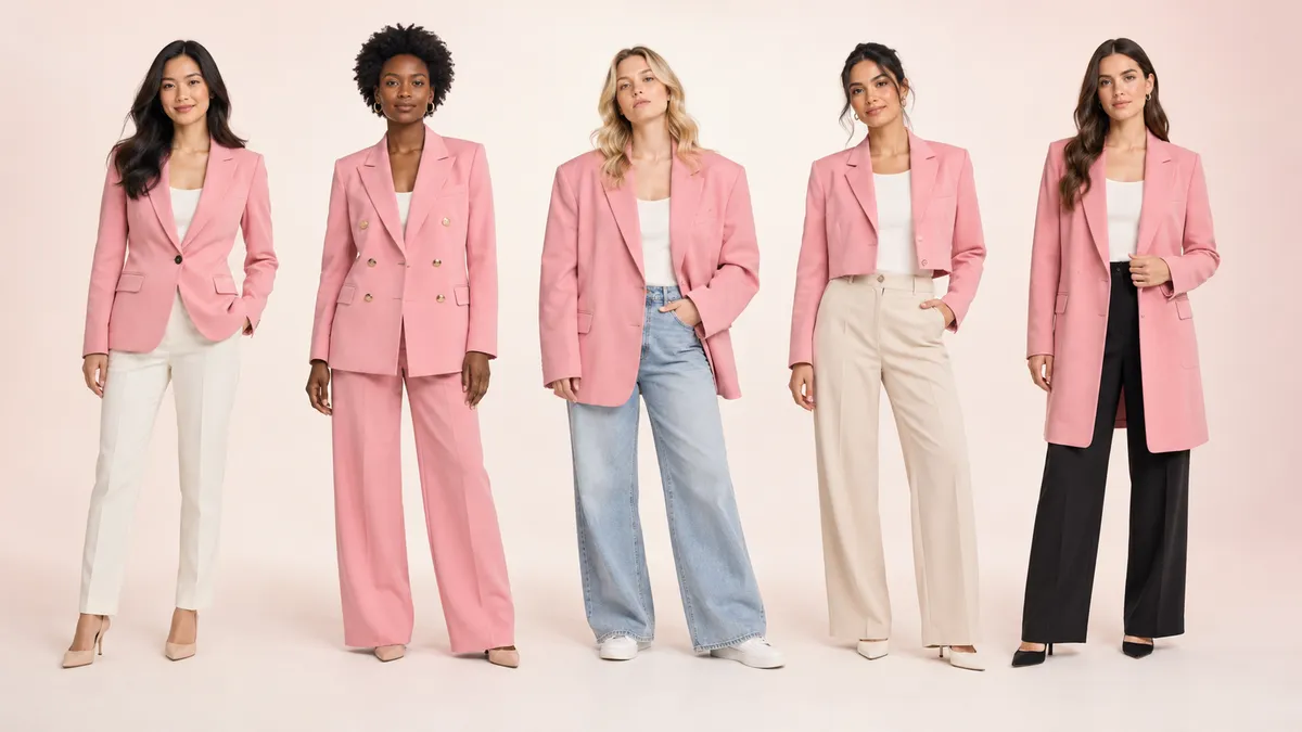 Five pink blazer silhouettes compared